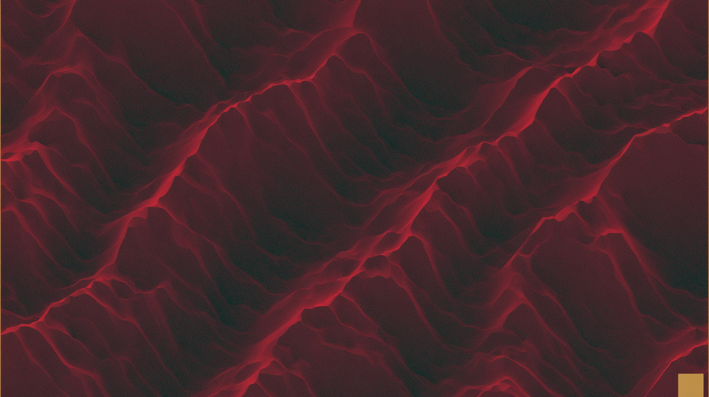 Abstract red parallel ridges crossing and folding through a dark field