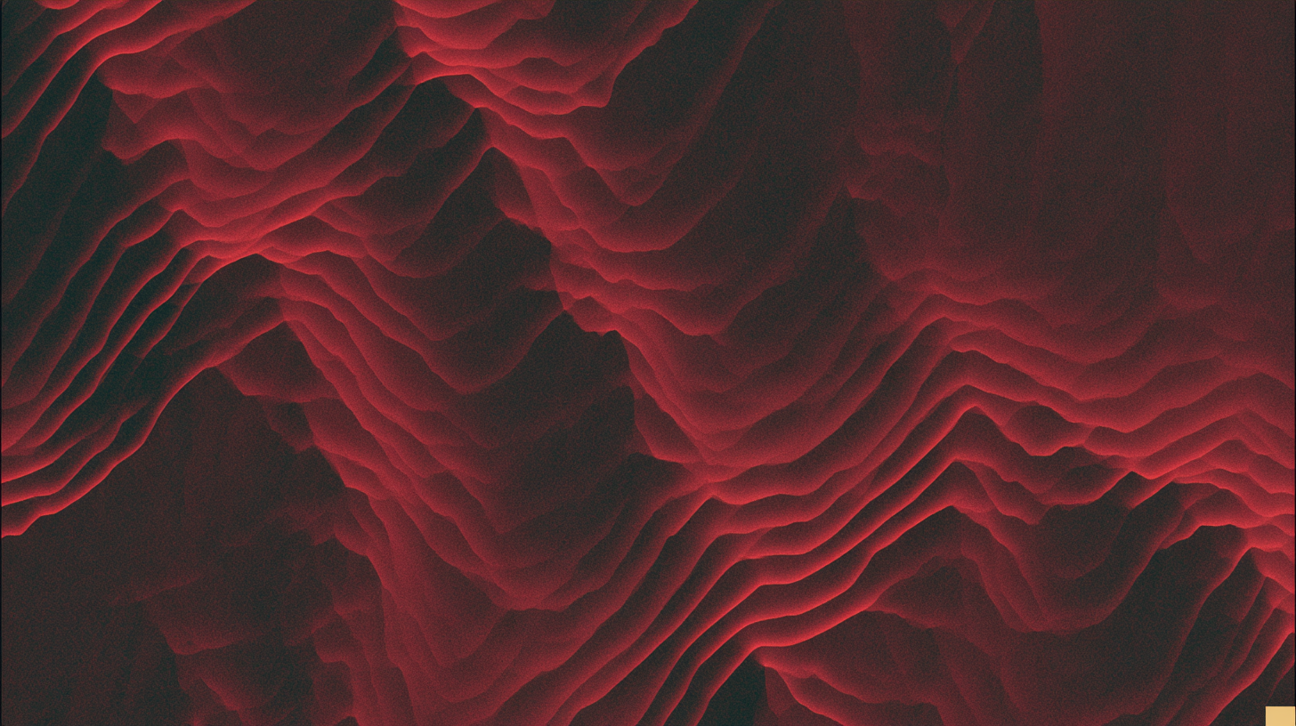 Abstract red parallel strata folding across a dark field