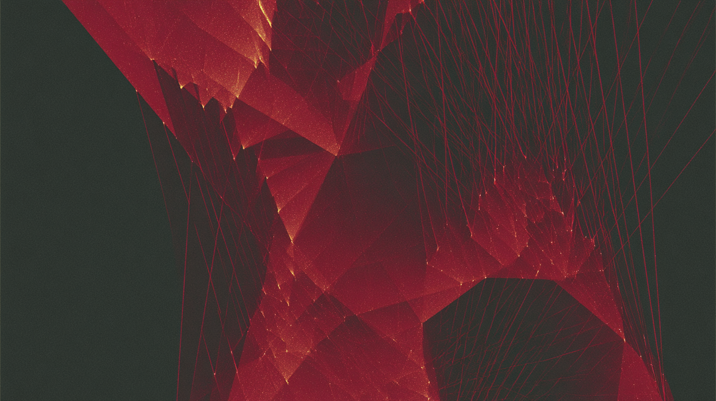 Dense red threads and fractured luminous surfaces forming an unstable passage