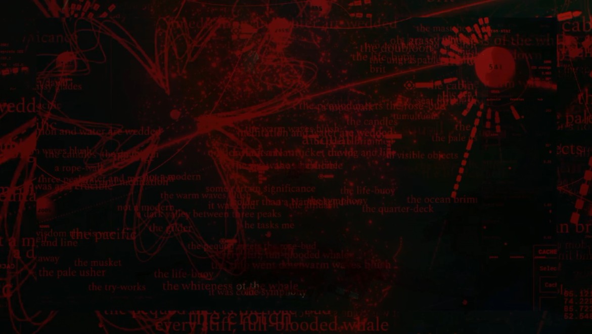 A dense red field of words, routes, and numbered nodes