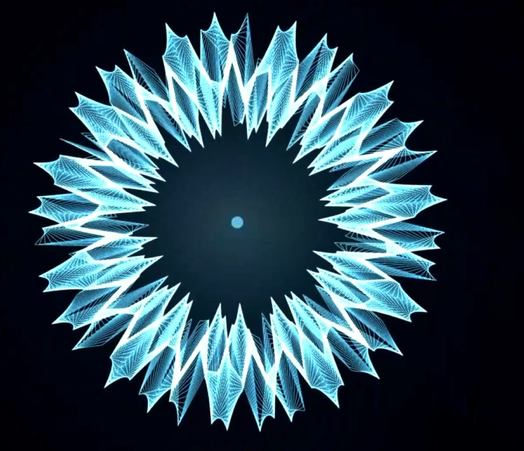 A luminous cyan radial geometric form