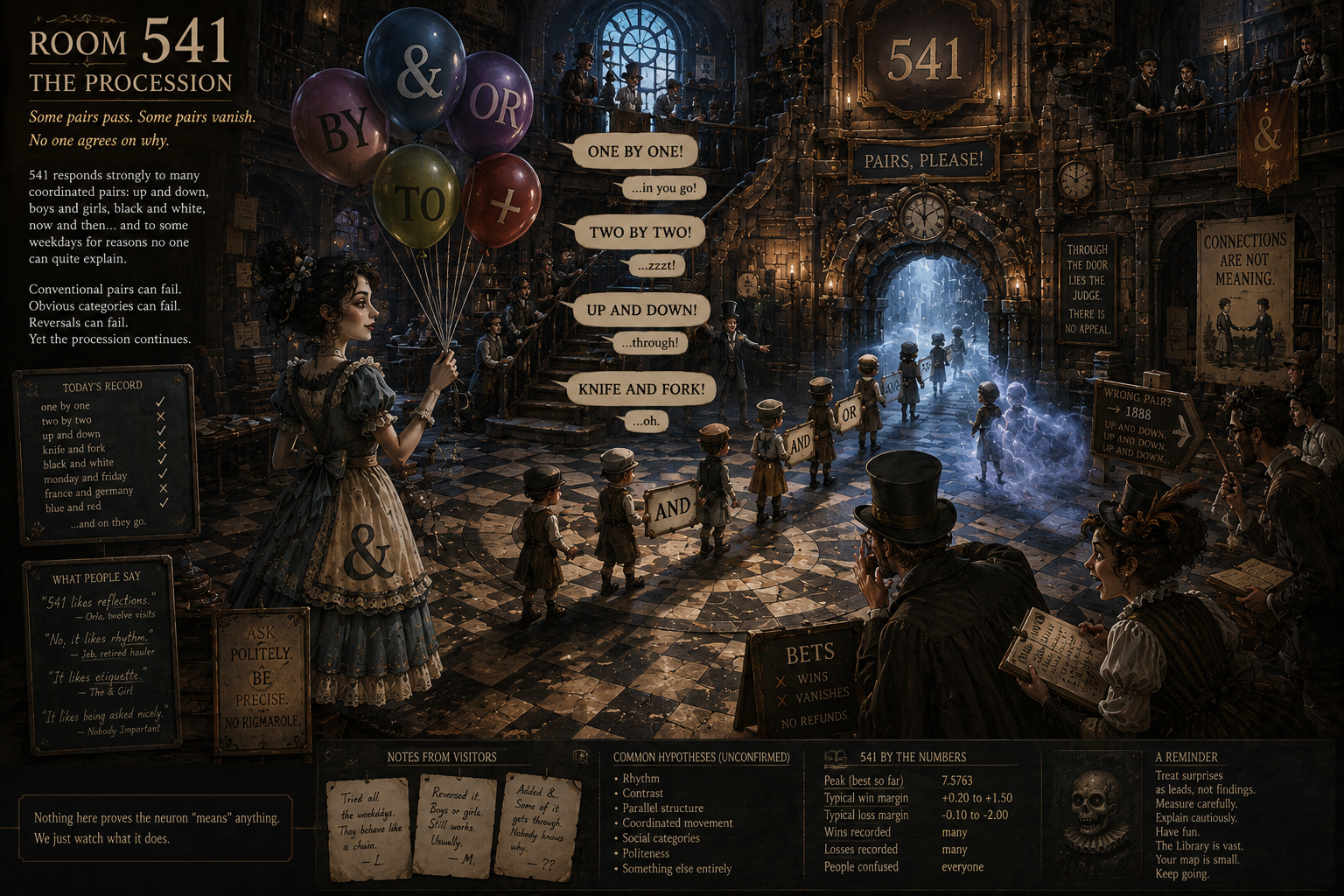 Detailed concept plate depicting Room 541 as a procession of paired words